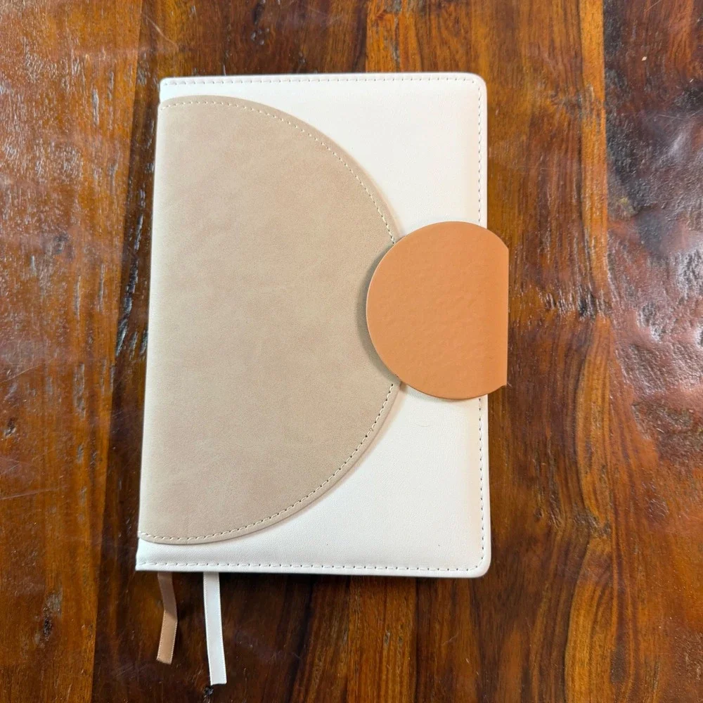 GTD Perfect Minimalist Faux Leather Lined Journal Notebook Cream Tan Color-block